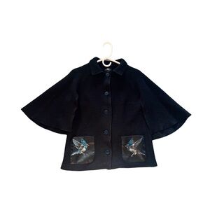 Hand-painted One of a Kind 100% Wool Cape Jacket | Size S